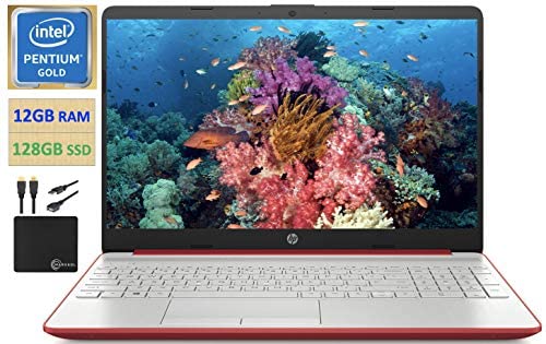 2021 Premium HP Laptop Computer, 15.6" HD Display,Intel Pentium Dual-core Gold 6405U 2.4 GHz, 12GB DDR4 RAM, 128GB SSD, HD Webcam, HDMI, Bluetooth, WiFi, Win10 S, 10+ Hours Battery, w/Marxsol Cables 1
