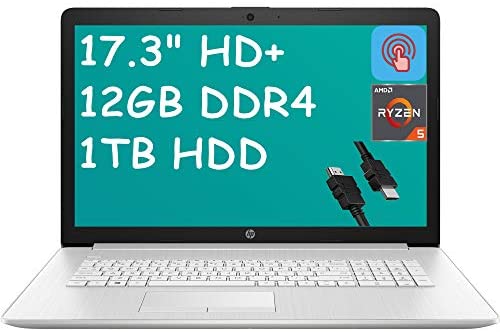 2021 Flagship HP 17 Laptop Computer 17.3" HD+ Touchscreen Display AMD Hexa-Core Ryzen 5 4500U (>i7-8550U) 12GB DDR4 1TB HDD DVD WiFi Backlit AMD Radeon Graphics Webcam Win 10 + iCarp HDMI Cable 1
