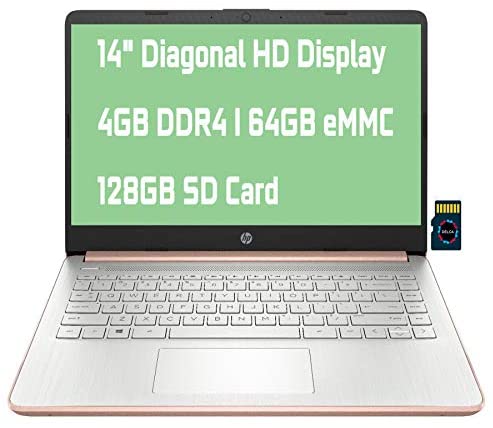 2021 HP Laptop computer 14 Premium Pc I 14" Diagonal HD Show I Intel Celeron N4020 I 4GB DDR4 64GB eMMC + 128GB SD Card I Intel UHD Graphics 600 I USB-C HDMI Wifi5 Win10 + Delca 32GB MicroSD Card 1