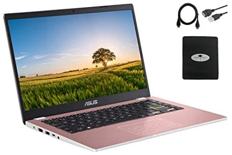 2021 Newest ASUS 14" Thin Light Student Laptop, Intel Celeron N4020 (up to 2.8GHz), 4GB DDR4 RAM, 128GB eMMC, 12Hours Battery Life, Webcam, Zoom Meeting, Win10, Pink w/GM Accessories 1