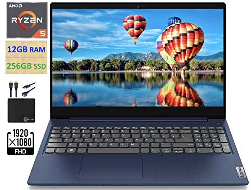 2021 Newest Lenovo IdeaPad 3 15.6" FHD Screen Laptop Computer, Quad-Core AMD Ryzen 5 3500U Up to 3.7GHz (Beats i7-8550U), 12GB DDR4 RAM, 256GB NVMe SSD, Webcam, WiFi, HDMI, Windows 10 + Marxsol Cables 1