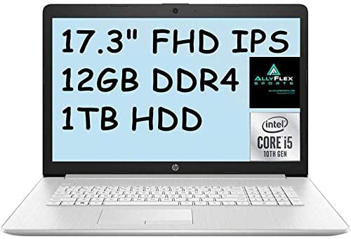 2021 Newest Premium HP 17 Laptop Computer 17.3" FHD IPS, 10th Gen Intel Quad-Core i5-10210U(Beat i7-8550U), 12GB RAM, 1TB HDD, Backlit Keyboard, HDMI, WiFi, Webcam, DVDRW, Windows 10+AllyFlex MP 1