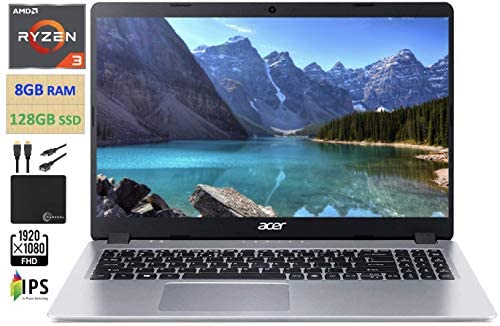 2021 Premium Acer Aspire 5 15.6" FHD 1080P Laptop Computer AMD Ryzen 3 3200U Dual Core Up to 3.5GHz (Beats i5-7200U), 8GB RAM 128GB SSD, Backlit Keyboard, WiFi, Webcam Windows 10 S, w/Marxsol Cables 1