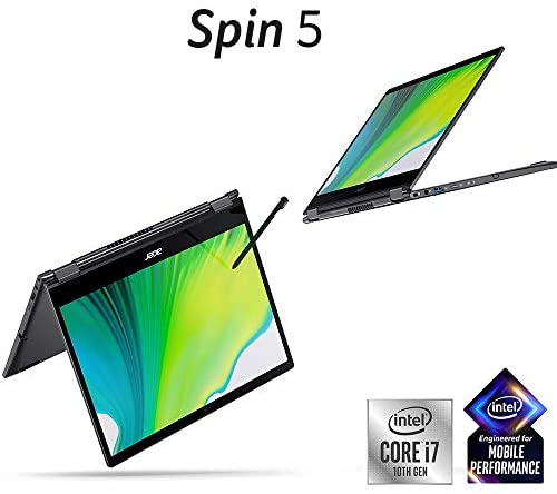 Acer Spin 5 Convertible Laptop, 13.5" 2K 2256 x 1504 IPS Touch, 10th Gen Intel Core i7-1065G7, 16GB LPDDR4X, 512GB NVMe SSD, Wi-Fi 6, Backlit KB, FPR, Rechargeable Active Stylus, SP513-54N-74V2 2