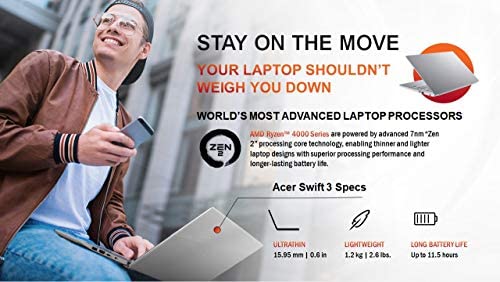 Acer Swift 3 Thin & Light Laptop, 14" Full HD IPS, AMD Ryzen 7 4700U Octa-Core with Radeon Graphics, 8GB LPDDR4, 512GB NVMe SSD, Wi-Fi 6, Backlit KB, Fingerprint Reader, Alexa Built-in, SF314-42-R9YN 4