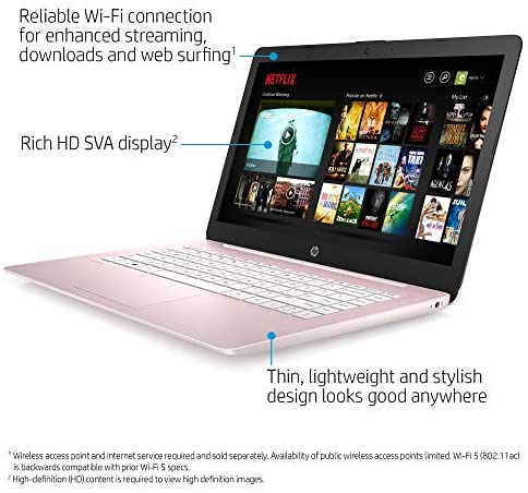 2021 HP Stream 14 inch HD Laptop PC, Intel Celeron N4000, 4GB RAM, 64GB eMMC, WiFi, Bluetooth, Webcam, HDMI, Windows 10 S with Office 365 Personal for 1 Year + Fairywren Card (Rose Pink) 4