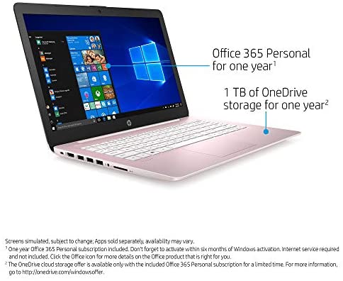 2021 HP Stream 14 inch HD Laptop PC, Intel Celeron N4000, 4GB RAM, 64GB eMMC, WiFi, Bluetooth, Webcam, HDMI, Windows 10 S with Office 365 Personal for 1 Year + Fairywren Card (Rose Pink) 3
