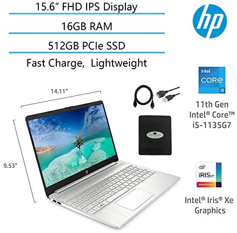 2021 Newest HP 15.6 FHD IPS Flagship Laptop, 11th Gen Intel 4-Core i5-1135G7(Up to 4.2GHz, Beat i7-1060G7), 16GB RAM, 512GB PCIe SSD, Iris Xe Graphics, Fast Charge, WiFi, Lightweight,w/GM Accessories 2