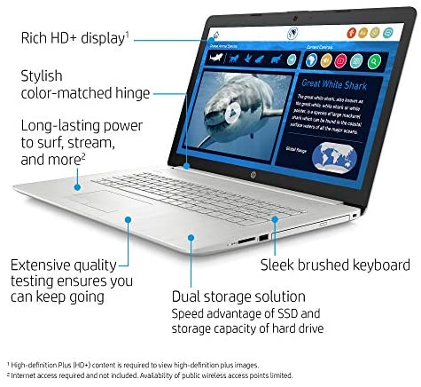 2020 New HP 17-by3063st 17.3" HD+ Display Notebook, Intel i3-1005G1, 8GB Memory, 128GB SSD + 1TB Hard Drive, Windows 10, Silver 4