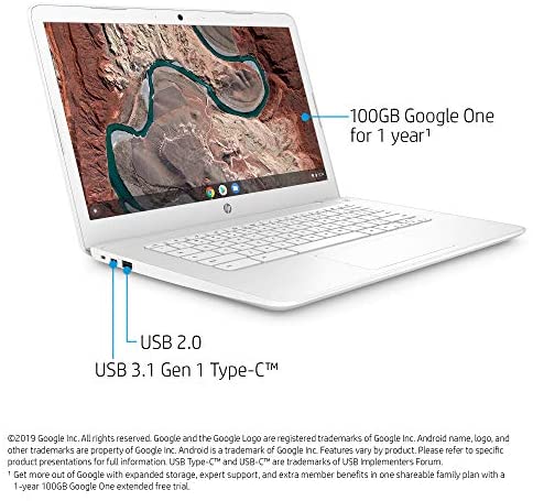 HP Chromebook 14-Inch Laptop computer with 180-Diploma Hinge, Full HD Display, AMD Twin-Core A4-9120 Processor, 4 GB SDRAM, 32 GB eMMC Storage, Chrome OS (14-db0050nr, Snow White) 3