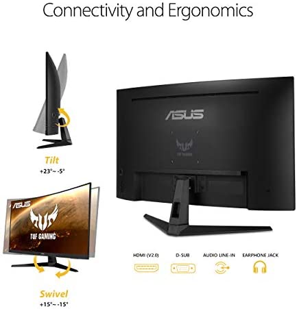 ASUS TUF Gaming 32" 1080P Curved Monitor (VG328H1B) - Full HD, 165Hz (Supports 144Hz), 1ms, Extreme Low Motion Blur, Speaker, Adaptive-Sync, FreeSync Premium, VESA Mountable, HDMI, Tilt Adjustable 7