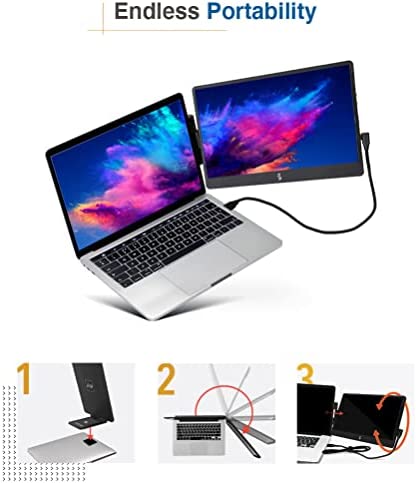 SideTrak Swivel 14” Attachable Portable Monitor for Laptop FHD TFT USB Laptop Dual Screen with Kickstand | Compatible with Mac, PC, & Chrome | Fits All Laptop Sizes | Powered by USB-C or Mini HDMI 3