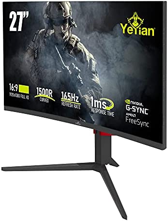 YEYIAN Sigurd 3001 27” Curved PC Gaming Frameless LED Multistand Monitor, 1080P HD, 165Hz, 1ms, 3000:1, 16:9, 178°, 16.7M Colors, G-Sync, FreeSync, DP/DVI/HDMI, Speaker, Tilt/Height/Pivot Adjustable 7