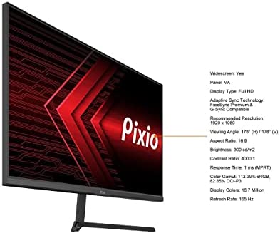 Pixio PX243 24 inch 165Hz (144Hz Supported) 1ms MPRT VA FHD 1080p AMD Radeon FreeSync Esports Gaming Monitor 5