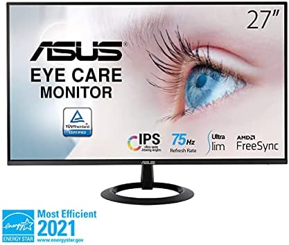 ASUS 27” 1080P Monitor (VZ27EHE) - Full HD, IPS, 75Hz, 1ms, Adaptive-Sync/FreeSync, Low Blue Light, Flicker Free, Ultra-Slim, VESA Mountable, Frameless, HDMI, VGA 2