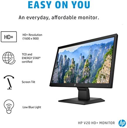 HP V20 HD+ Monitor | 19.5-inch Diagonal HD+ Computer Monitor with TN Panel and Blue Light Settings | HP Monitor with Tiltable Screen HDMI and VGA Port | (1H848AA#ABA), Black 3