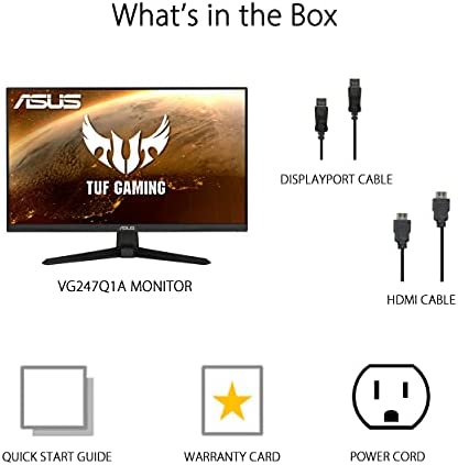 ASUS TUF Gaming 23.8” 1080P Monitor (VG247Q1A) - Full HD, 165Hz (Supports 144Hz), 1ms, Extreme Low Motion Blur, Adaptive-sync, FreeSync Premium, Shadow Boost, Speakers, Eye Care, HDMI, DisplayPort 7