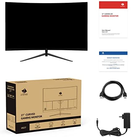 Z-Edge UG27 27-inch Curved Gaming Monitor 16:9 1920x1080 200/144Hz 1ms Frameless LED Gaming Monitor, AMD Freesync Premium Display Port HDMI Build-in Speakers 8