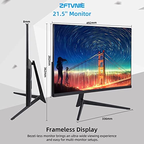 PC Monitor, 21.5-Inch Full HD Monitor 1920 x 1080P IPS Computer Screen, Frameless, 75Hz, 5ms, VGA & HDMI Ports, Gaming Monitor for Laptop/Xbox/PS3/PS4, ZFTVNIE 4