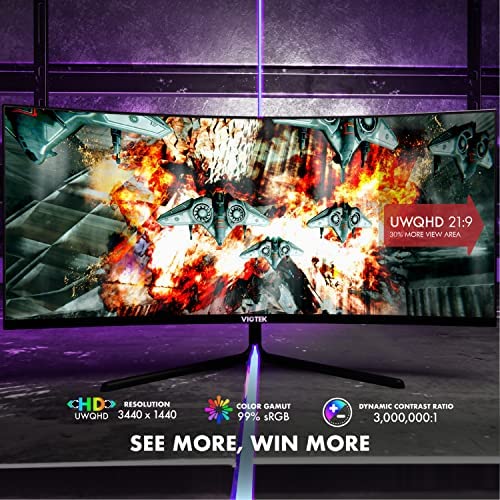 VIOTEK GNV34DB2 34-Inch UltraWide WQHD Curved Gaming Monitor | 21:9 3440x1440p 1500R | HDR Ready, 3000:1 Contrast Ratio | 100Hz FreeSync FPS/RTS | 1x DP 3x HDMI with PIP/PBP | 3 Years Zero Dead Pixels 7