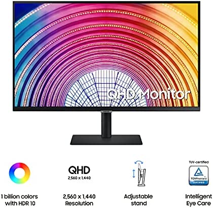SAMSUNG S60A Series 32-Inch WQHD (2560x1440) Computer Monitor, 75Hz, HDMI, Display Port, HDR10 (1 Billion Colors), Height Adjustable Stand, TUV-Certified Intelligent Eye Care (LS32A600NWNXGO) 2
