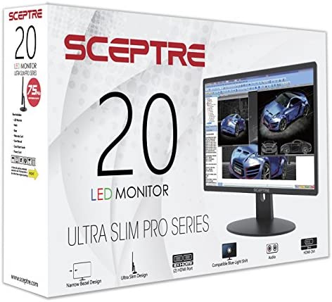 Sceptre 20" 1600x900 75Hz Ultra Thin LED Monitor 2x HDMI VGA Built-in Speakers, Machine Black Wide Viewing Angle 170° (Horizontal) / 160° (Vertical) 8