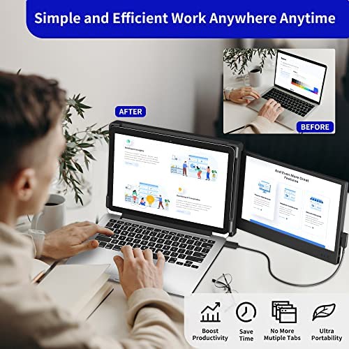 OFIYAA New 12" Portable Monitor for Laptop, Full HD IPS 1080P Display Laptop Screen Extender, Dual Laptop Monitor Screen, USB A/Type-C/HDMI Monitor for 13"-16" Laptops/PS5/Switch (Dual Monitor) 3