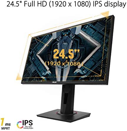 ASUS TUF Gaming VG259QR 24.5” Gaming Monitor, 1080P Full HD, 165Hz (Supports 144Hz), 1ms, Extreme Low Motion Blur, G-SYNC Compatible ready, Eye Care, DisplayPort HDMI, Shadow Boost, Height Adjustable 2