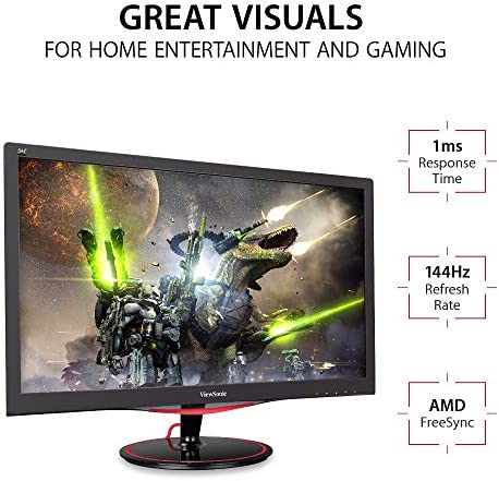 ViewSonic OMNI VX2458-MHD 24 Inch 1080p 1ms 144Hz Gaming Monitor with FreeSync Premium, Flicker Free and Blue Light Filter, HDMI and DisplayPort 2