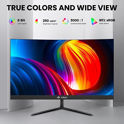 CRUA 21.5 Inch Curved Computer Monitor Full HD(1920x1080P) 75HZ VA Display,Zero Frame 178° Wide View Angle with Eye-Care Technology,Support VESA,VGA&HDMI Port-Black 5