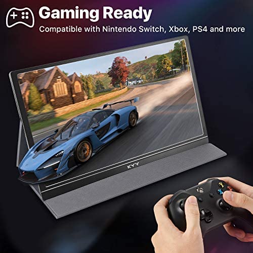 Portable Monitor - KYY 15.6'' FHD 1080P Portable Laptop Monitor USB C HDMI Gaming Monitor Ultra-Slim IPS Display w/Smart Cover & Speakers, Plug&Play, External Monitor for Laptop PC Phone Mac Xbox PS4 3