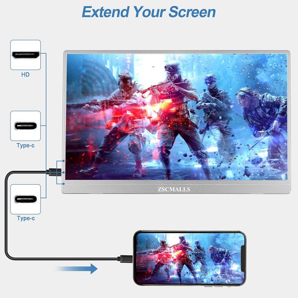 Narrow Frame Portable Monitor - ZSCMALLS 15.6 Inch 1080P FHD USB-C Laptop Monitor HDMI Computer Display HDR IPS Gaming Monitor Smart Cover, Speakers, for Laptop PC MAC Phone PS4/5 Xbox Switch 4
