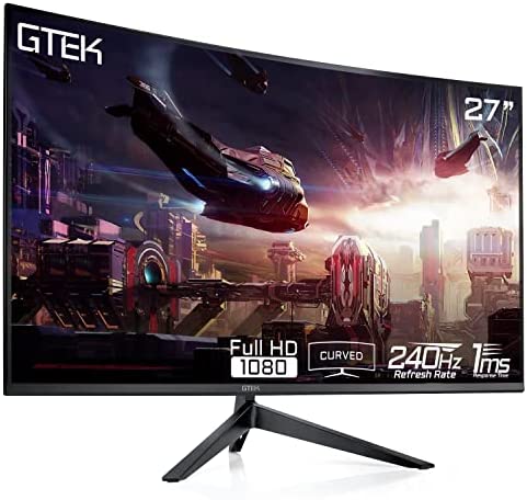 GTEK 240Hz Gaming Monitor, 27 Inch Frameless Display Full HD 1920 x 1080P, Curved 1800R, VA 1ms MPRT, FreeSync, Speakers, DisplayPort/HDMI, VESA - F2740C 1