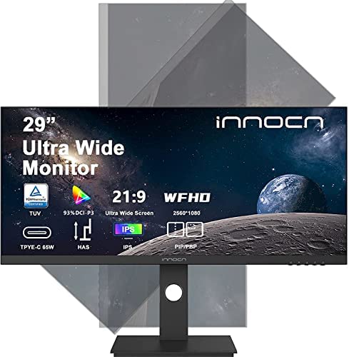 INNOCN 29" Ultrawide Computer Monitor WFHD 2560 x 1080P 21:9 IPS Display 350Nits 99% sRGB Type C DP HDMI PC Monitor, 75Hz, HDR10, Vertical, Ultra Narrow Bezel, Wall Mountable - 29C1F 1