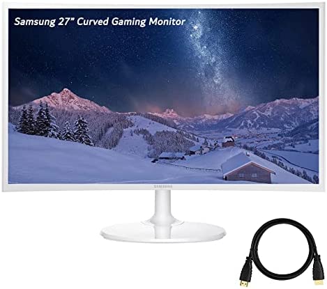 Samsung 27 inch Gaming Monitor for Business, Curved 1080p LED 60Hz Anti-Glare Display, AMD FreeSync, 4ms, 3000:1 Contrast Ratio, HDMI, VGA D-Sub, DisplayPort, White, with HDMI Cable 1