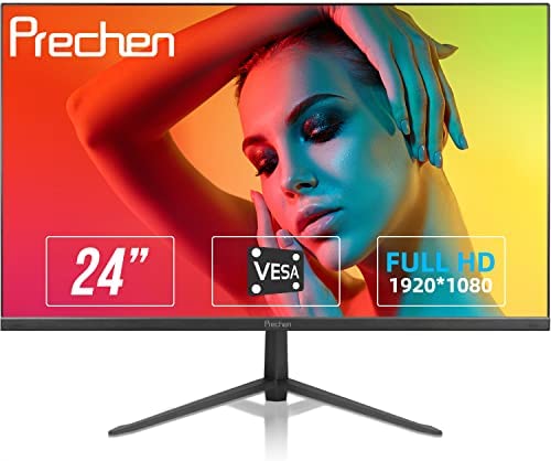 24 Inch Computer Monitor, Prechen 3-Sided Frameless Gaming Screen FHD 1920x1080 LED Desktop Monitor with HDMI & VGA Interface, 75Hz, 3000:1, VA, 4ms, VESA Mountable, PC Monitor for Office Work 1