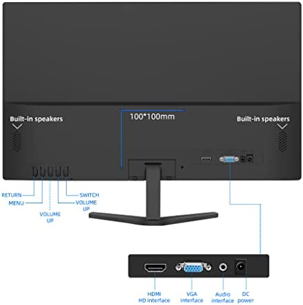 Prechen 18.5 Inch Monitor, TN Panel 1366 x 768 PC Monitor with HDMI and VGA Interface, 5ms, Brightness 250 cd/m², 60Hz Monitor with Dual Built-in Speakers, PC Screen Display for Office Work. 2