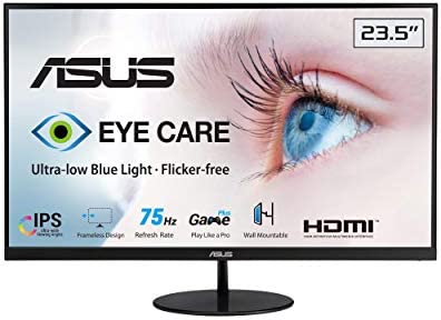 ASUS VL249HE 23.8” Eye Care Monitor, 1080P Full HD, 75Hz, IPS, Adaptive-Sync/FreeSync, Eye Care, HDMI VGA, Frameless Slim Design, VESA Wall Mountable 2