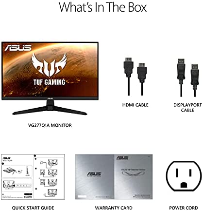ASUS TUF Gaming 27” 1080P Gaming Monitor (VG277Q1A) - Full HD, 165Hz (Supports 144Hz), 1ms, Extreme Low Motion Blur, FreeSync Premium, Shadow Boost, Eye Care, HDMI, DisplayPort, Tilt Adjustable 8
