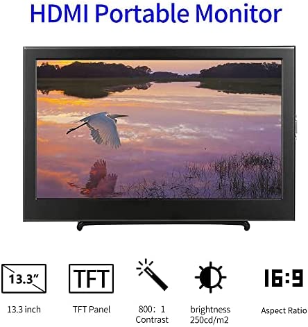 13.3 inch Portable Monitor,KENOWA PC 16:9 Display with HDMI VGA External Screen for Computer/Laptop/Raspberry pi / PS3/PS4 Xbox,Aluminum Housing,HD Resolution 1366x768 60HZ 6
