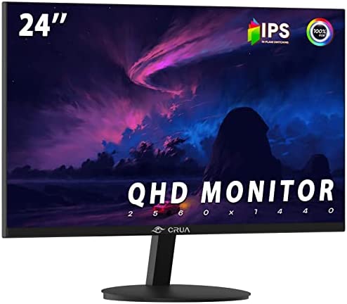 CRUA 24" QHD(2560x1440P) IPS Monitor,100% sRGB Color Gamut Professional Computer Monitors,75HZ,300 nits,3-Side Borderless and VESA Mountable(HDMI,DP)-Machine Black 2