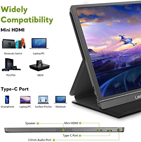 Portable Monitor - Lepow Z1-Gamut Laptop Display 15.6'' FHD [Improved Color Gamut] IPS 1080P Ultra-Slim Type-C & HDMI Travel Monitor, Dual Speakers, Ideal for Laptops PCs Phones Switch PS4/3 Xbox 3