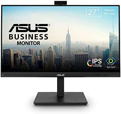 ASUS 27” 1080P Video Conference Monitor (BE279QSK) - Full HD, IPS, Built-in Adjustable 2MP Webcam, Mic Array, Speakers, Eye Care, Wall Mountable, Frameless, HDMI, DisplayPort, VGA, Height Adjustable 2