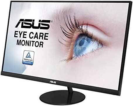 ASUS VL249HE 23.8” Eye Care Monitor, 1080P Full HD, 75Hz, IPS, Adaptive-Sync/FreeSync, Eye Care, HDMI VGA, Frameless Slim Design, VESA Wall Mountable 12
