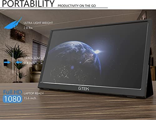 Portable Monitor - GTEK 15.8 Inch IPS Full HD 1920 x 1080P Screen with Speaker, Second Dual Computer Display, Wider Than 15.6 Inch, External Travel Monitor for MacBook Laptop PC, Includes Smart Cover 4
