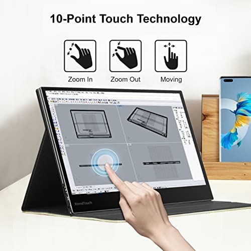 Portable Touchscreen Monitor, PEPPER JOBS XtendTouch 13.3 Inch FHD 1080P Display with Multi-Touch, Smart Cover, Dual Speakers, Compatible with Laptop/Switch/PS4/PS5(USB-C,Mini-HDMI,13.3",No Battery) 3