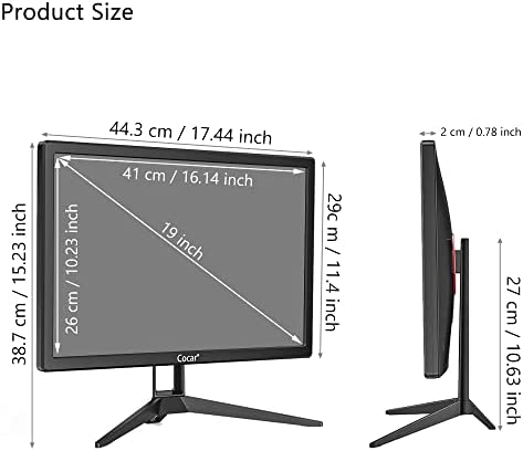 Cocar 19 inch Monitor, Desktop Computer Monitor 19" 75hz 2ms 1440x900 TN Panel Built-in Speaker VESA 100x100 HDMI VGA, PC Mointor 16:10 Screen Display for PC PS3 PS4 Xbox Office 7