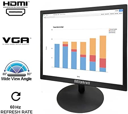 SKitphrati 17" HDMI Monitor Square Monitor PC Monitor LED Monitor 1280 X 1024 with 45% sRGB Color Correction and 4:3 Aspect Ratio, 60 Hz, 5Ms, VESA Mountable, VGA, HDMI, TN Panel 2