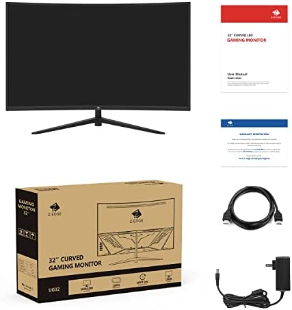 Z-Edge 32-inch Curved Gaming Monitor 16:9 1920x1080 180Hz 1ms Frameless LED Gaming Monitor, AMD Freesync Premium Display Port HDMI Build-in Speakers 7