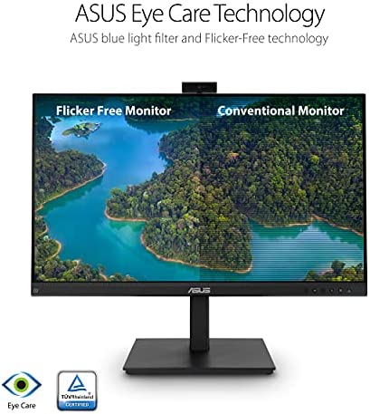 ASUS 27” 1080P Video Conference Monitor (BE279QSK) - Full HD, IPS, Built-in Adjustable 2MP Webcam, Mic Array, Speakers, Eye Care, Wall Mountable, Frameless, HDMI, DisplayPort, VGA, Height Adjustable 6